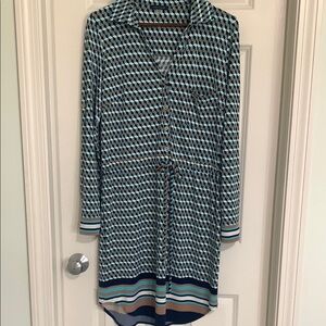 Tommy Hilfiger Blue and Black Patterned Midi Dress